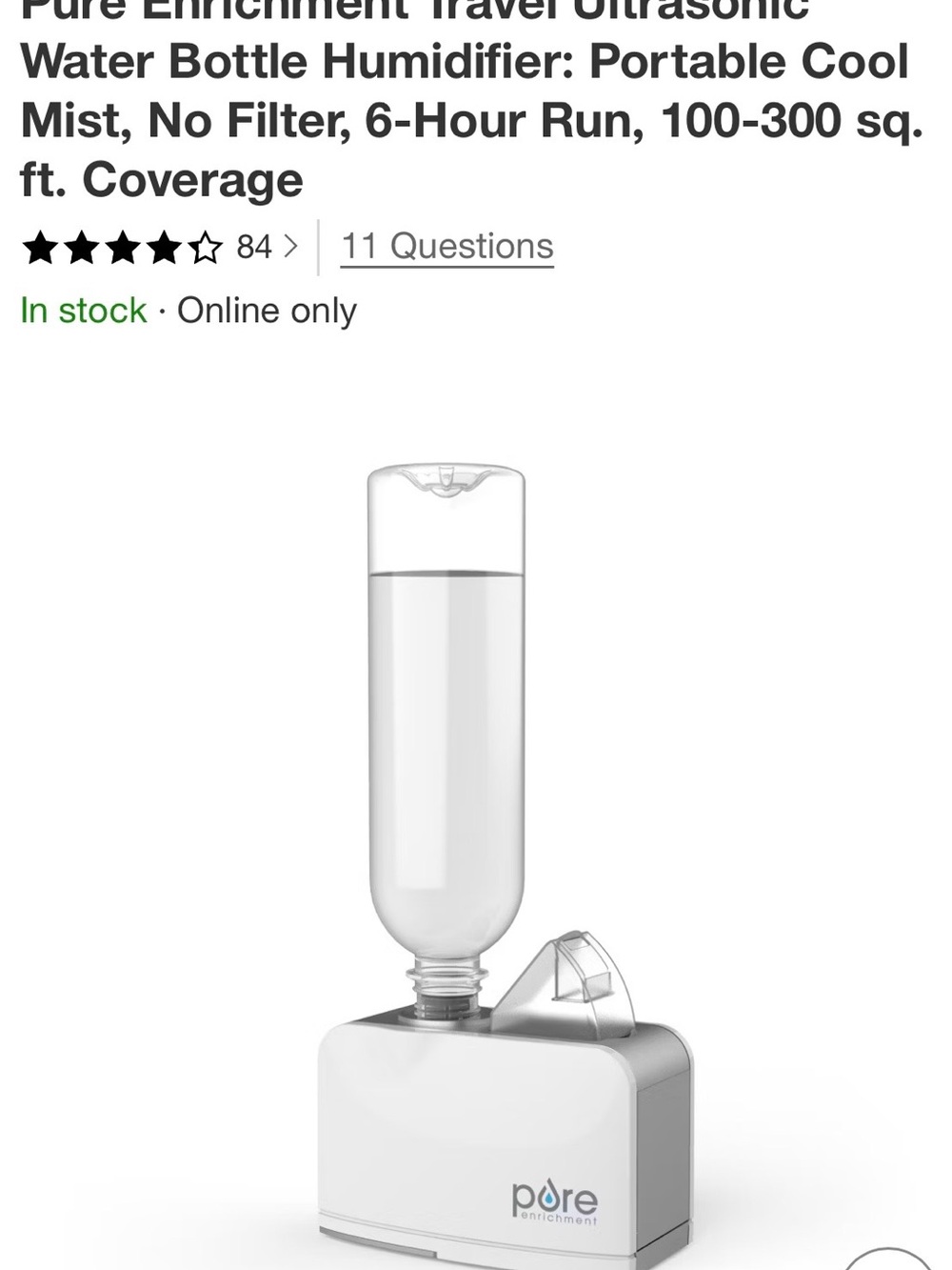 White Travel Ultrasonic Water Bottle Humidifier